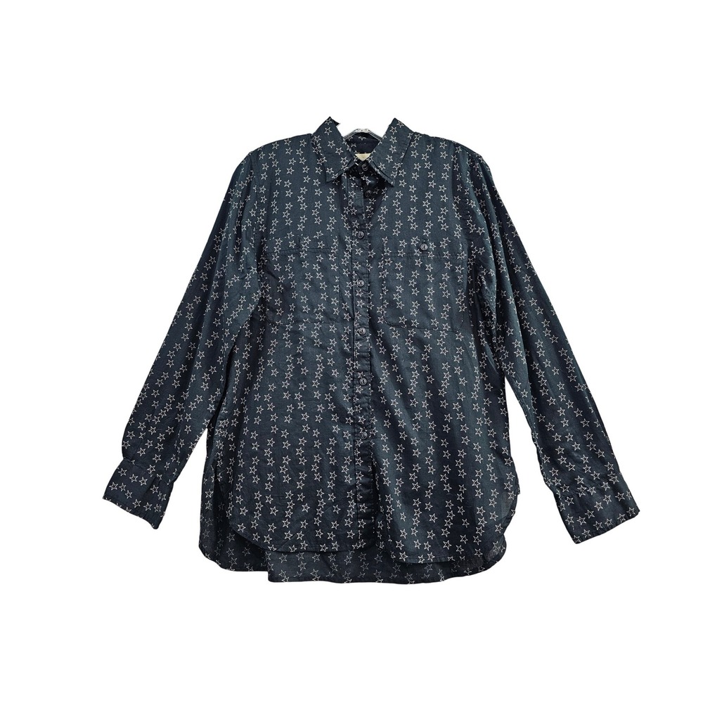 Denim & Supply Ralph Lauren Star Print Button Down Women Small Navy Blue Cotton